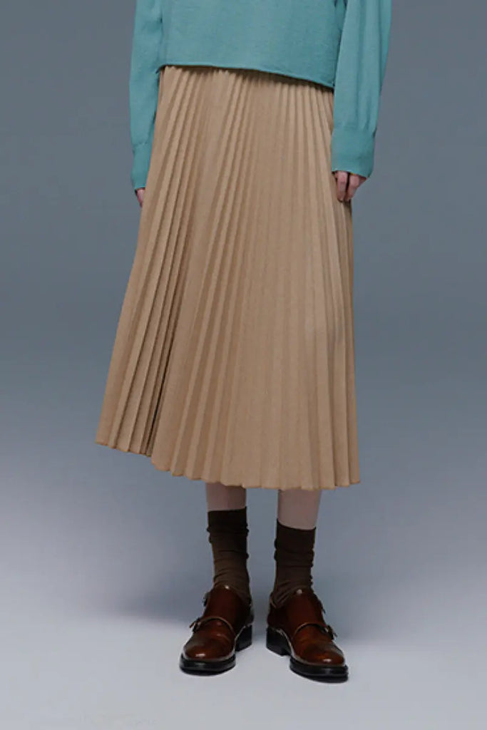 Fibflx Women's Black Wool Blend Maxi Pleated Skirt