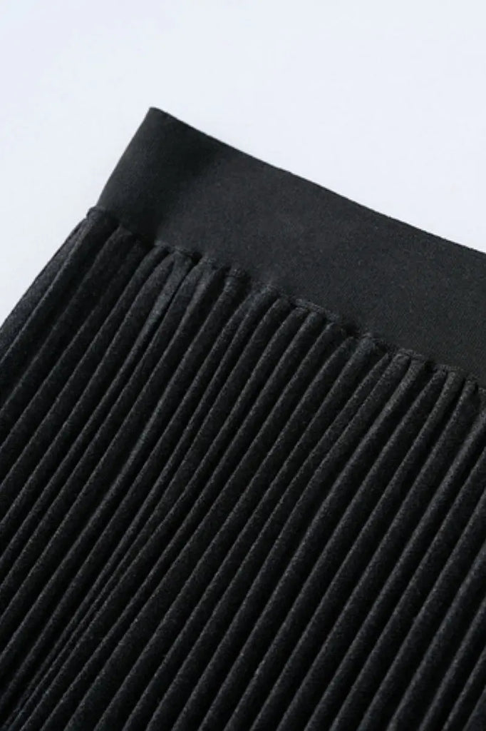 Fibflx Women's Black Wool Blend Maxi Pleated Skirt