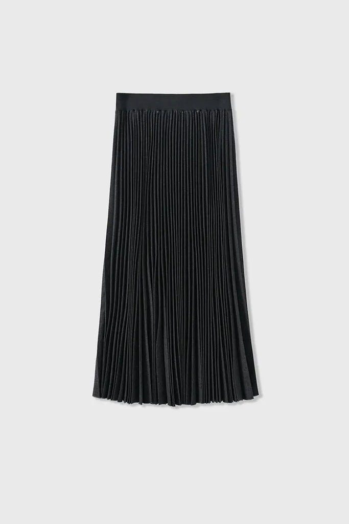 Fibflx Women's Black Wool Blend Maxi Pleated Skirt