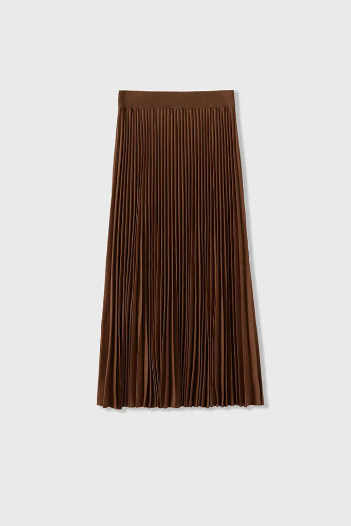 Brown Wool Blend Maxi Pleated Skirt M / Chocolate Brown Fibflx