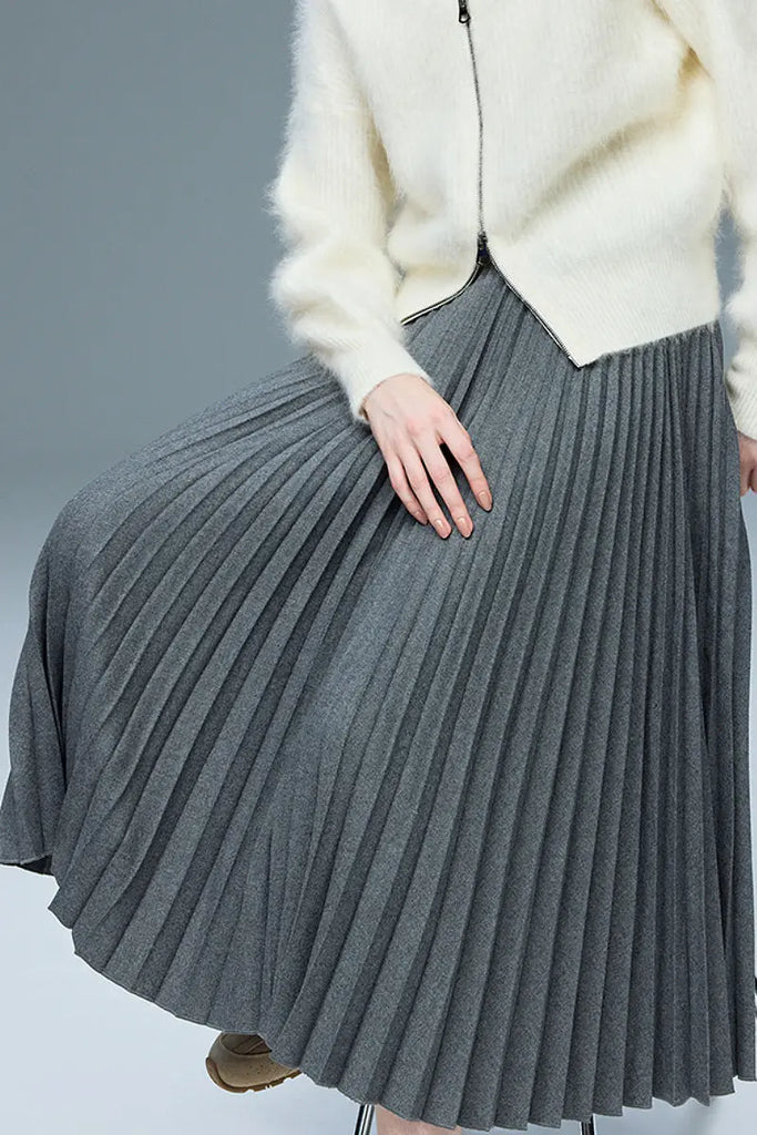 Fibflx Women's Black Wool Blend Maxi Pleated Skirt