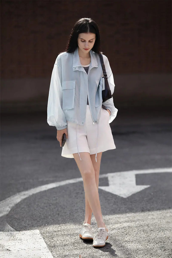 Blue Lightweight Sheer Silk Organza Jacket - Fibflx