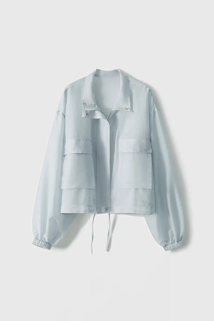 Blue Lightweight Sheer Silk Organza Jacket - Fibflx