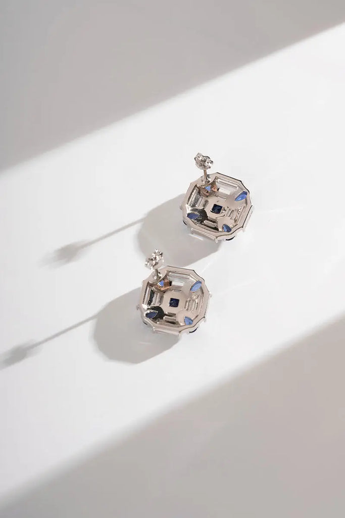 Fibflx Women's Blue & White Lab Grown Diamond Flower Stud Earrings in Sterling Silver