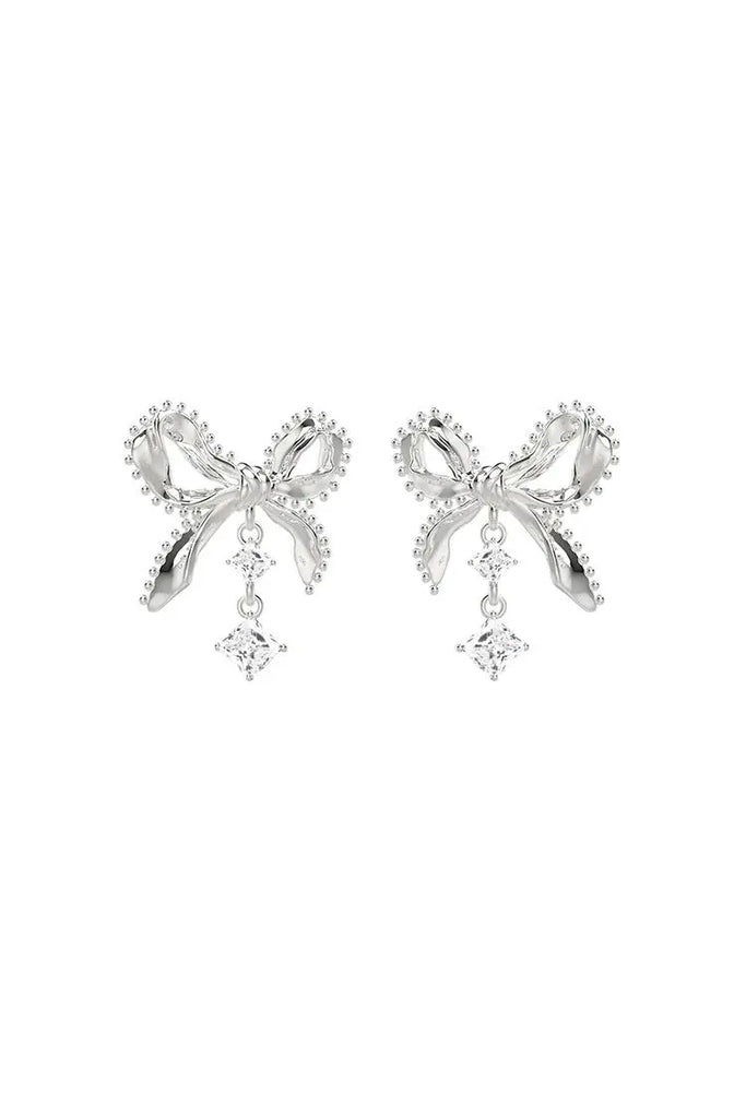 Fibflx Women's Bow Earrings with Glimmer Gem