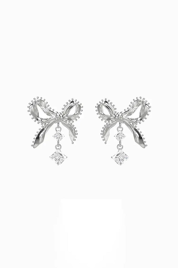 Fibflx Women's Bow Earrings with Glimmer Gem