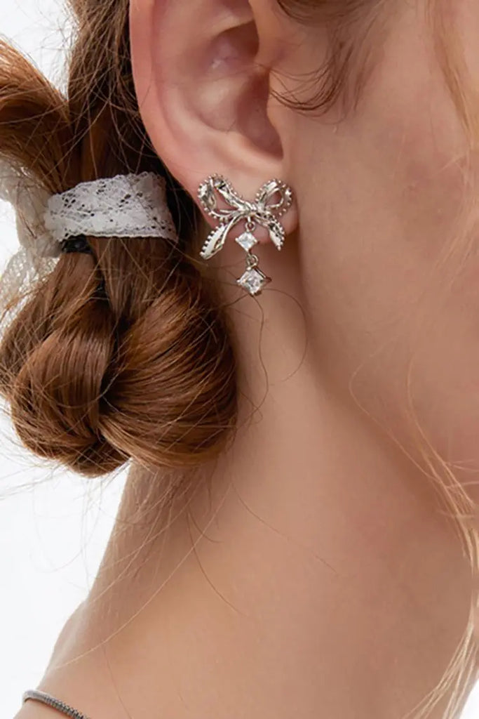 Fibflx Women's Bow Earrings with Glimmer Gem