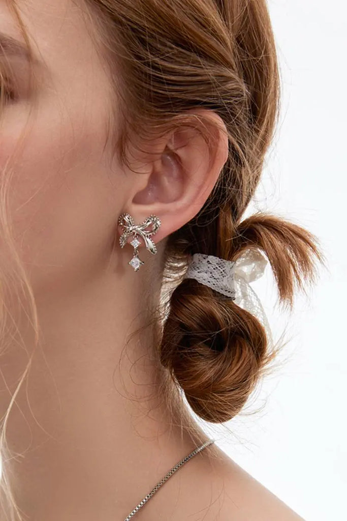 Fibflx Women's Bow Earrings with Glimmer Gem