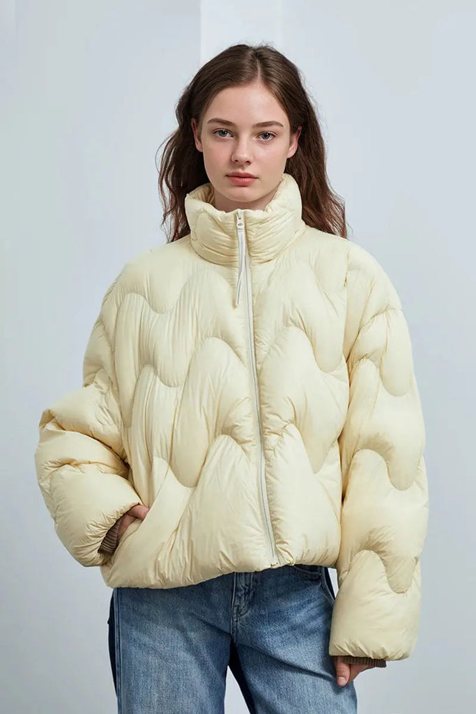 Fibflx Women's Boxy Quilted Cropped Down Puffer Jacket