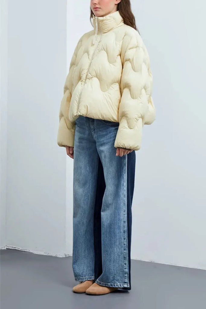 Fibflx Women's Boxy Quilted Cropped Down Puffer Jacket