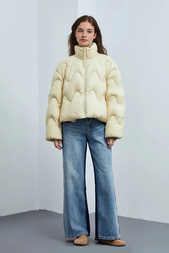 Fibflx Women's Boxy Quilted Cropped Down Puffer Jacket