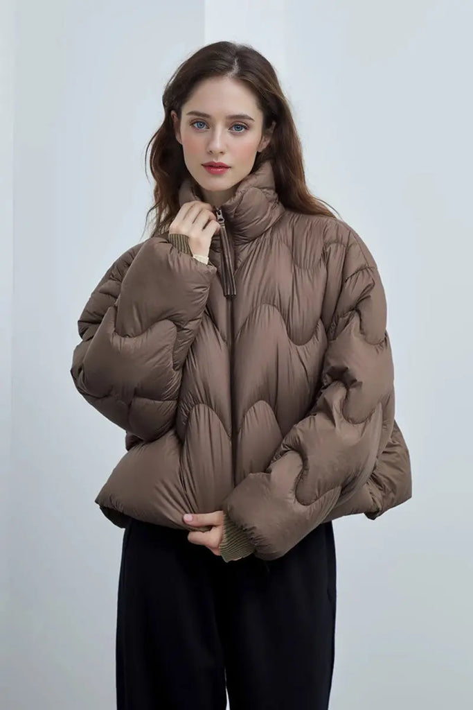 Fibflx Women's Boxy Quilted Cropped Down Puffer Jacket
