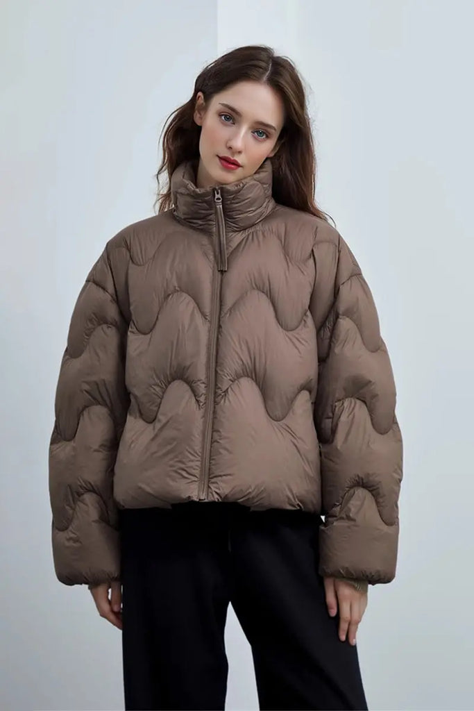 Fibflx Women's Boxy Quilted Cropped Down Puffer Jacket
