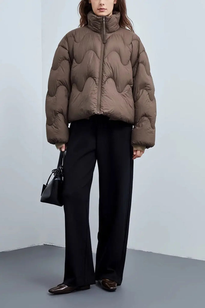 Fibflx Women's Boxy Quilted Cropped Down Puffer Jacket