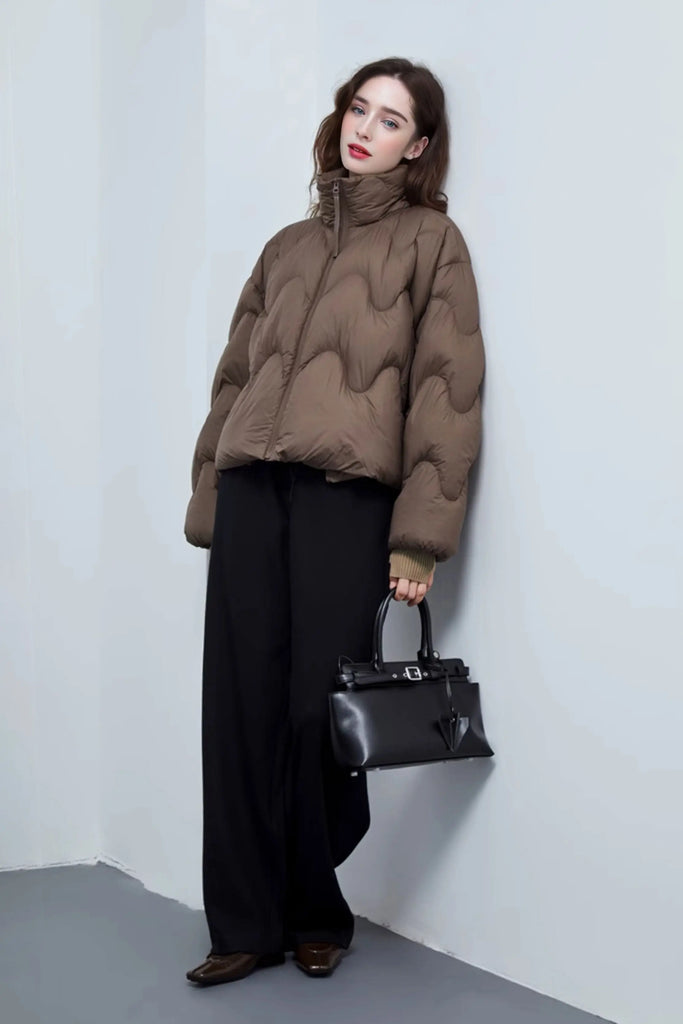 Fibflx Women's Boxy Quilted Cropped Down Puffer Jacket