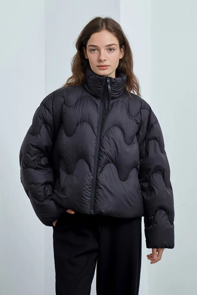 Fibflx Women's Boxy Quilted Cropped Down Puffer Jacket