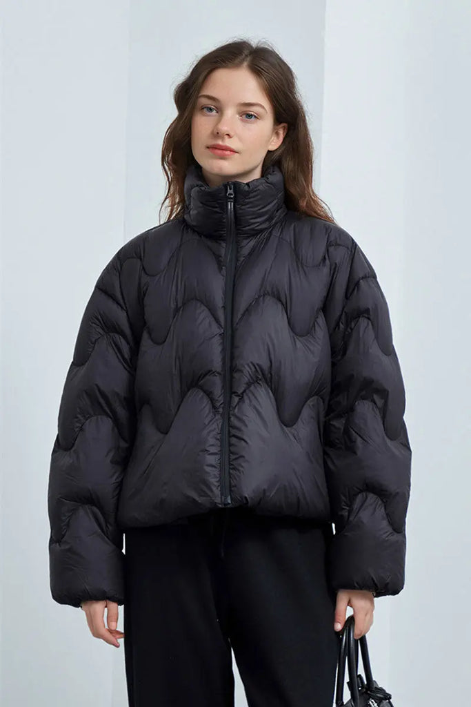 Fibflx Women's Boxy Quilted Cropped Down Puffer Jacket