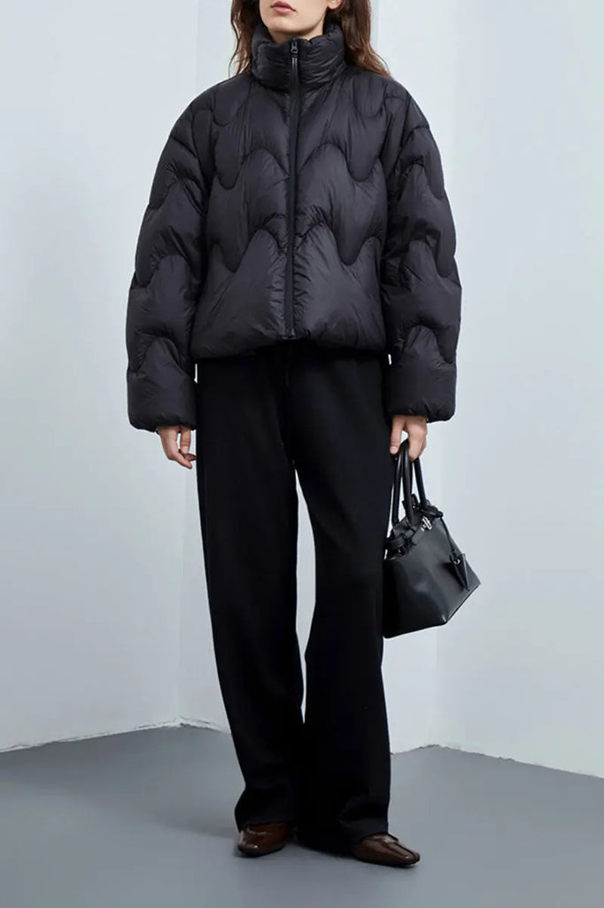 Fibflx Women's Boxy Quilted Cropped Down Puffer Jacket