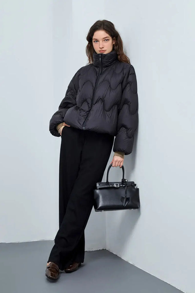 Fibflx Women's Boxy Quilted Cropped Down Puffer Jacket