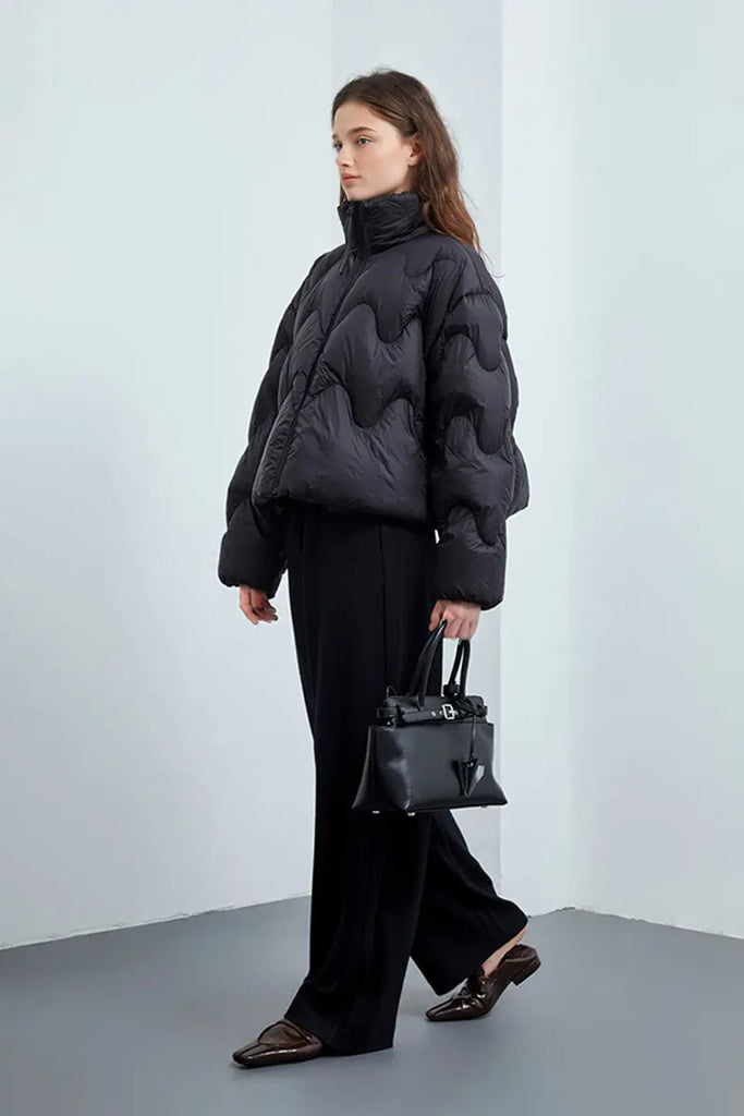 Fibflx Women's Boxy Quilted Cropped Down Puffer Jacket