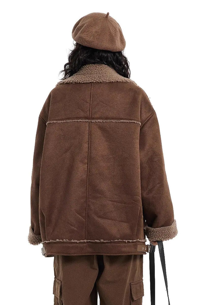 Fibflx Women's Brown Vegan Leather Shearling Aviator Jacket