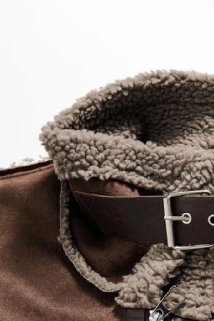 Fibflx Women's Brown Vegan Leather Shearling Aviator Jacket