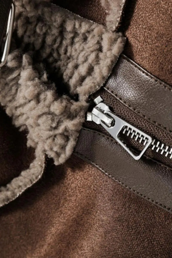 Fibflx Women's Brown Vegan Leather Shearling Aviator Jacket