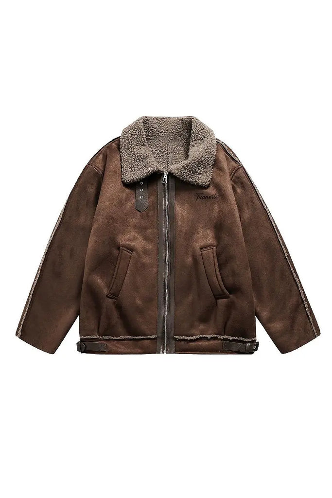 Fibflx Women's Brown Vegan Leather Shearling Aviator Jacket
