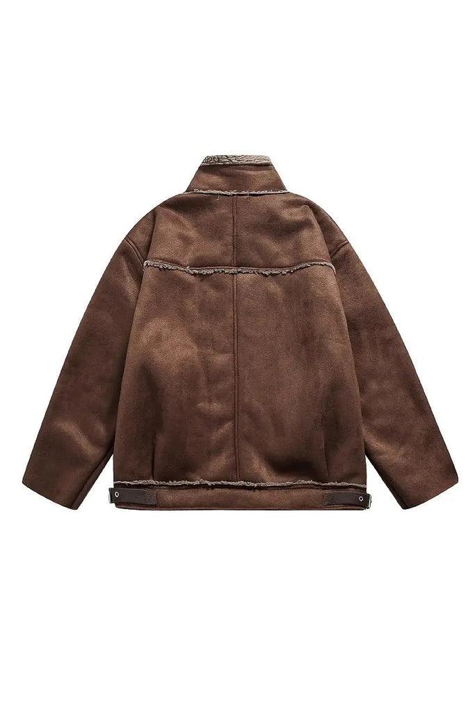 Fibflx Women's Brown Vegan Leather Shearling Aviator Jacket