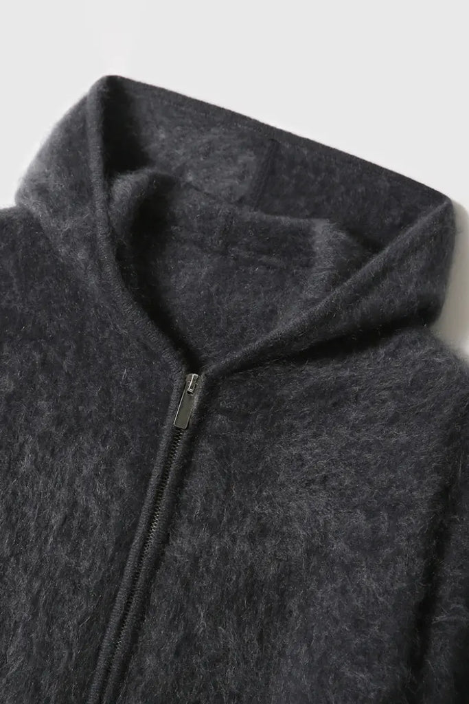 Brushed Cashmere Hooded Zip-Up Cardigan - Fibflx