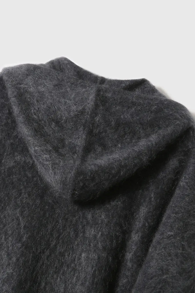 Brushed Cashmere Hooded Zip-Up Cardigan - Fibflx