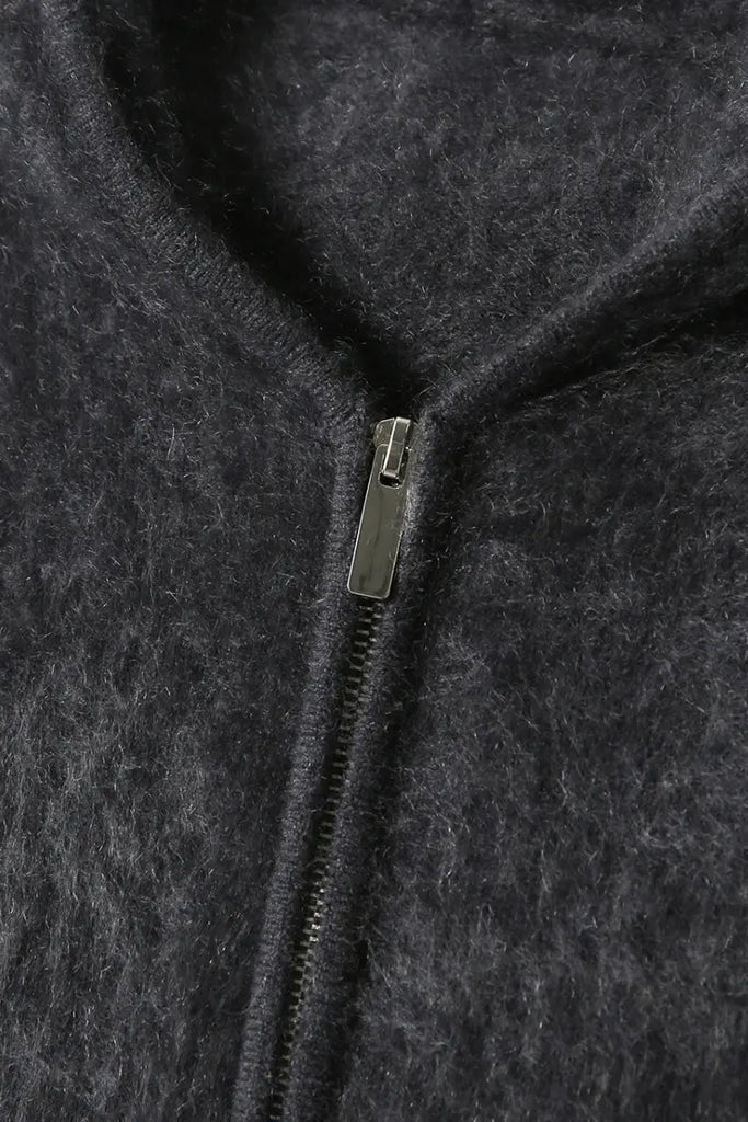 Brushed Cashmere Hooded Zip-Up Cardigan - Fibflx