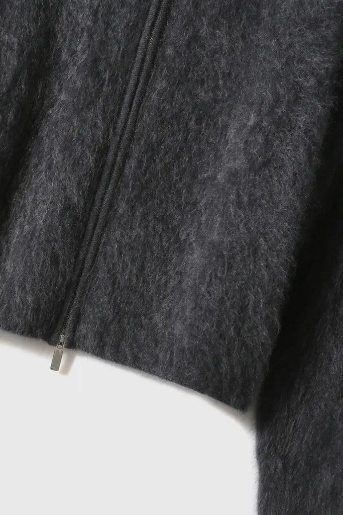 Brushed Cashmere Hooded Zip-Up Cardigan - Fibflx