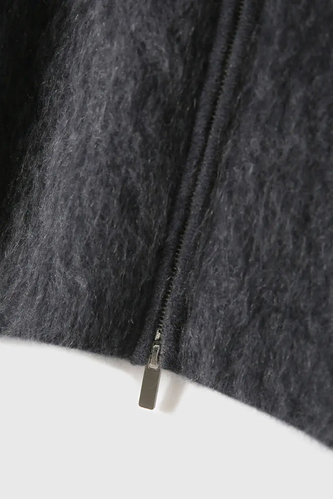 Brushed Cashmere Hooded Zip-Up Cardigan - Fibflx