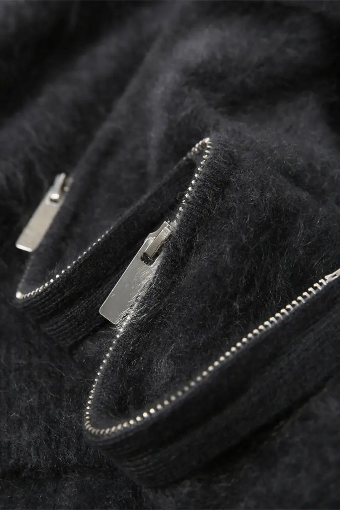 Brushed Cashmere Hooded Zip-Up Cardigan - Fibflx