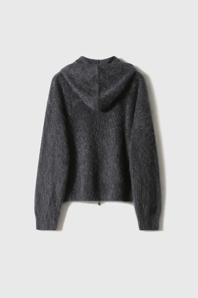 Brushed Cashmere Hooded Zip-Up Cardigan - Fibflx