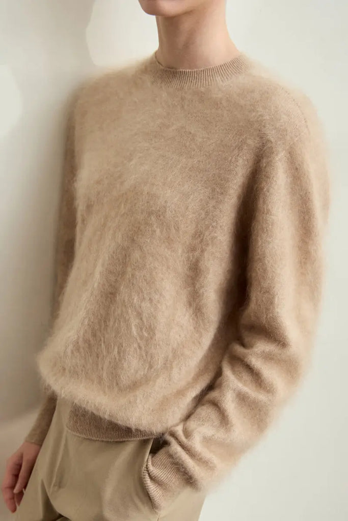 Fibflx Women's Brushed Cahsmere Seamless Knit Crewneck Sweater