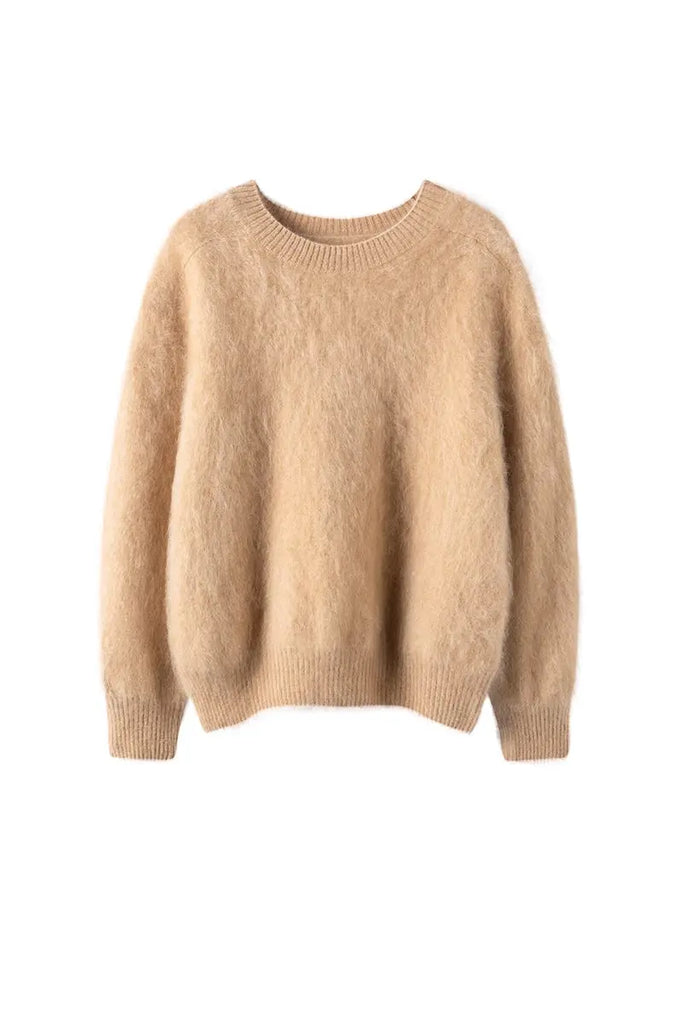 Fibflx Women's Brushed Cahsmere Seamless Knit Crewneck Sweater