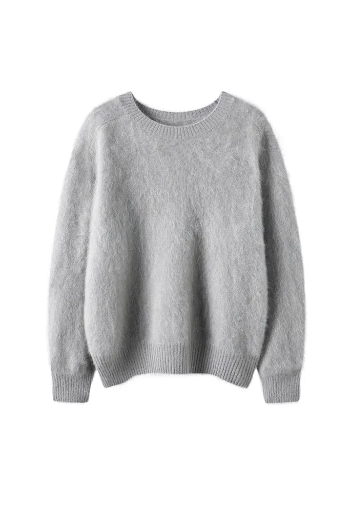 Fibflx Women's Brushed Cahsmere Seamless Knit Crewneck Sweater