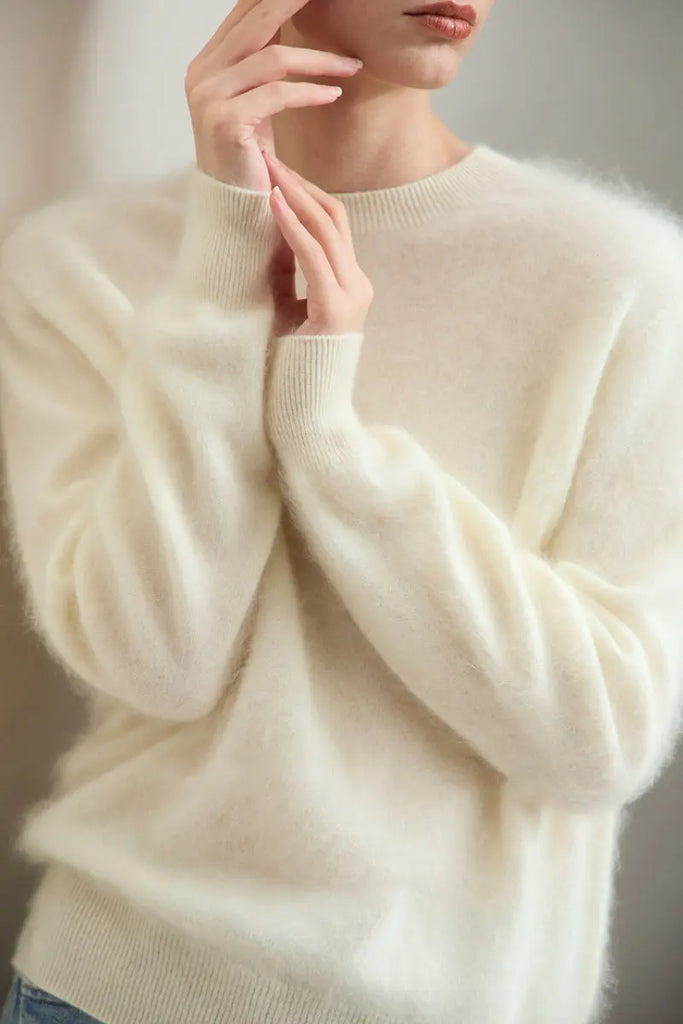 Fibflx Women's Brushed Cahsmere Seamless Knit Crewneck Sweater