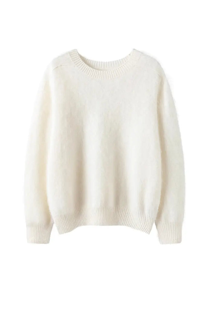 Fibflx Women's Brushed Cahsmere Seamless Knit Crewneck Sweater