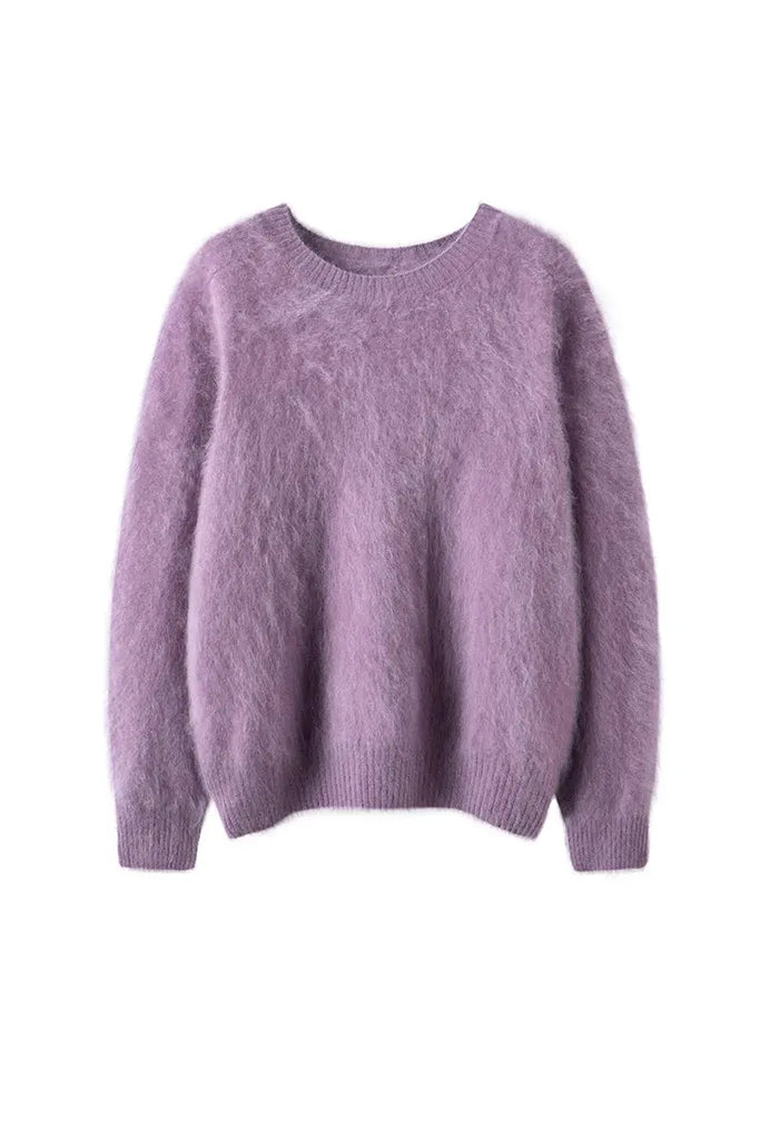 Fibflx Women's Brushed Cahsmere Seamless Knit Crewneck Sweater