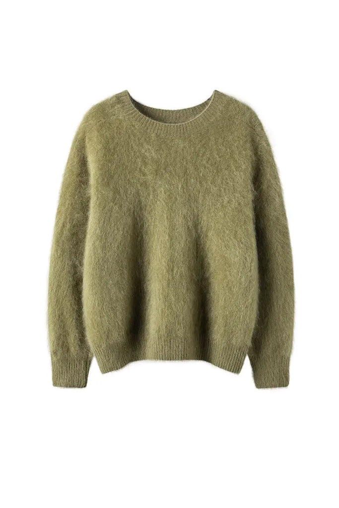 Fibflx Women's Brushed Cahsmere Seamless Knit Crewneck Sweater