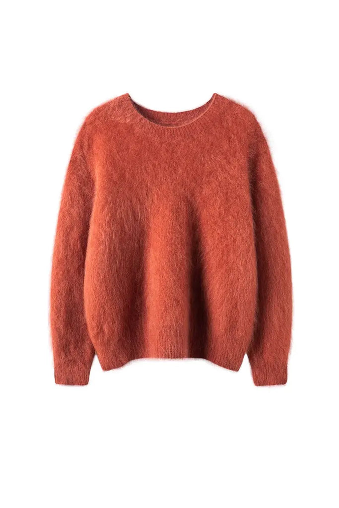 Fibflx Women's Brushed Cahsmere Seamless Knit Crewneck Sweater