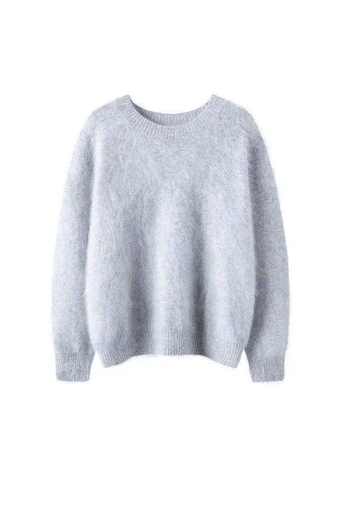 Fibflx Women's Brushed Cahsmere Seamless Knit Crewneck Sweater