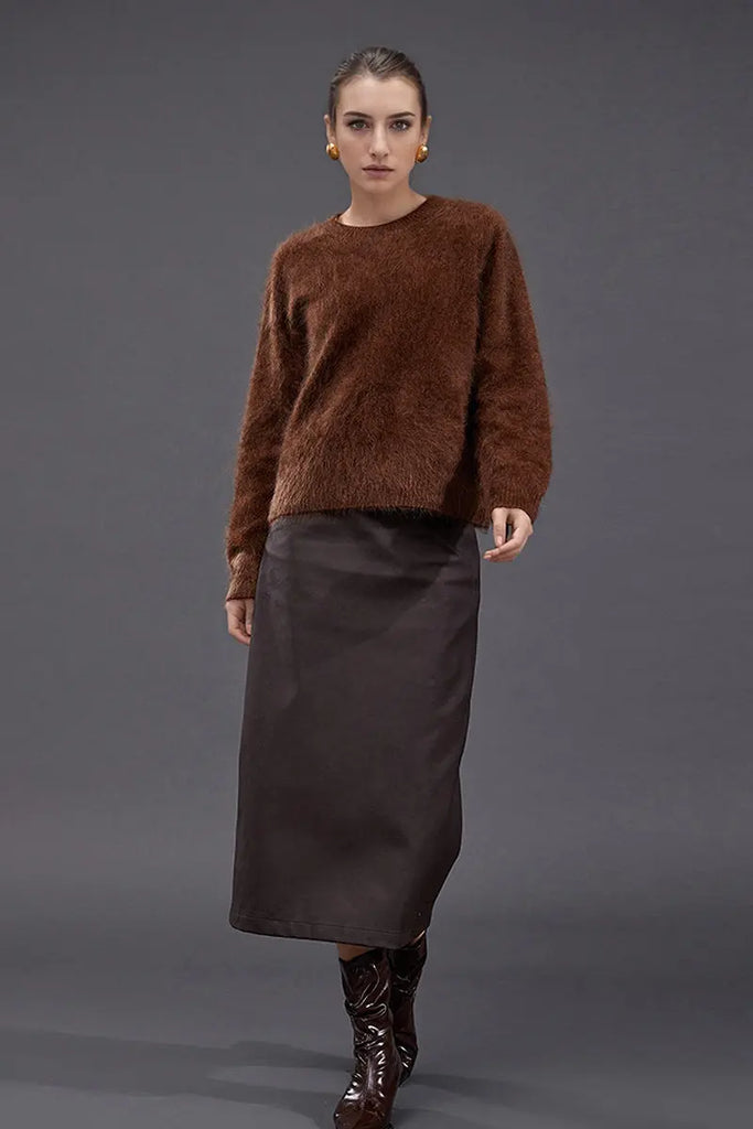 Fibflx Women's Brushed Cahsmere Seamless Knit Crewneck Sweater