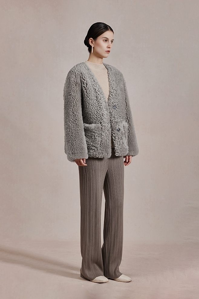 Button Front Toscana Shearling Sheepskin Coat Fibflx