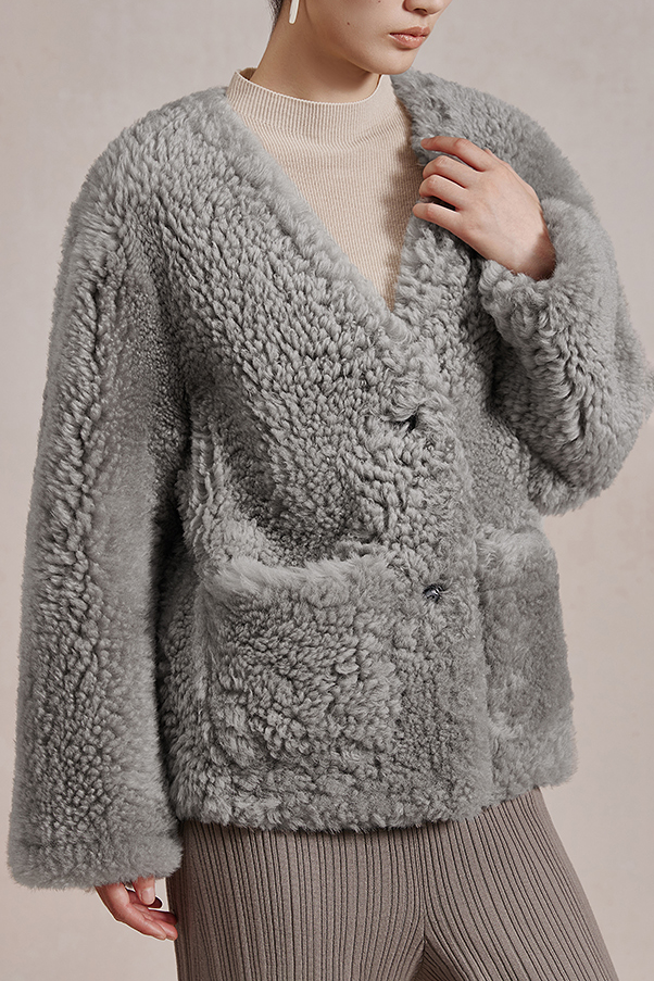 Button Front Toscana Shearling Sheepskin Coat Fibflx