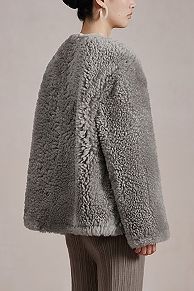 Button Front Toscana Shearling Sheepskin Coat Fibflx
