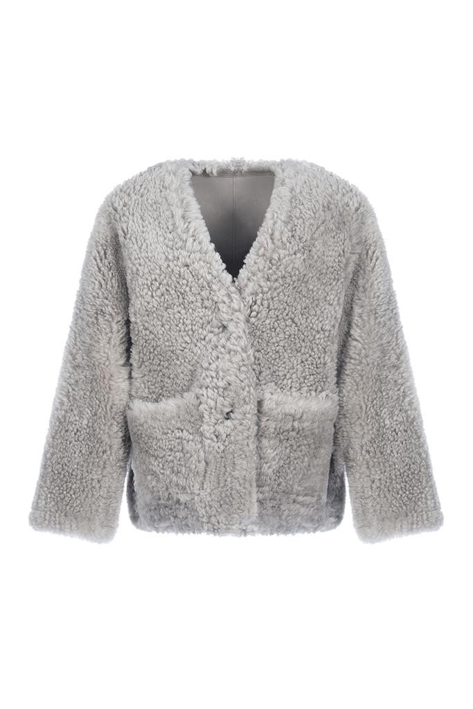 Button Front Toscana Shearling Sheepskin Coat Fibflx